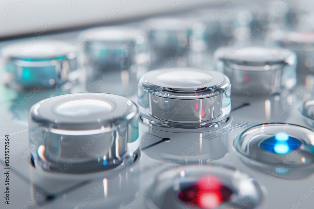 Aufkleber sleek, modern digital interface with semi-transparent buttons and frosted glass elements in contempo