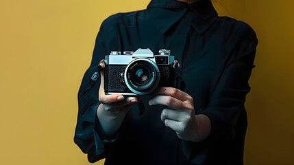 world photography day, hands holding a camera isolated,