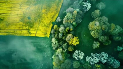 Aerial landscape displays beautiful scenery on green background. - Powered by Adobe