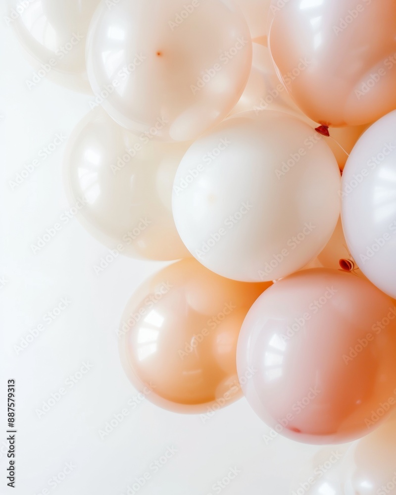 Poster celebratory abstract art blurred perspective of twenty balloons in symmetrical soft white and peach 