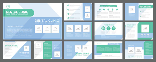 Business presentation templates for dentist clinic. use in presentation, flyer and leaflet, corporate report, marketing and advertising. medical health and dentistry concept. vector design.