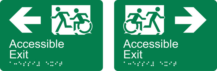 Wheelchair Accessible icon. Accessible Exit Sign. Wheelchair Accessible icon silhouette on green background