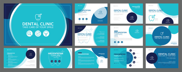 Business presentation templates for dentist clinic. use in presentation, flyer and leaflet, corporate report, marketing and advertising. medical health and dentistry concept. vector design.