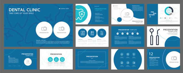 Business presentation templates for dentist clinic. use in presentation, flyer and leaflet, corporate report, marketing and advertising. medical health and dentistry concept. vector design.