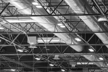 Industrial air refrigeration distribution pipeline detail. Building indoor infrastructure....