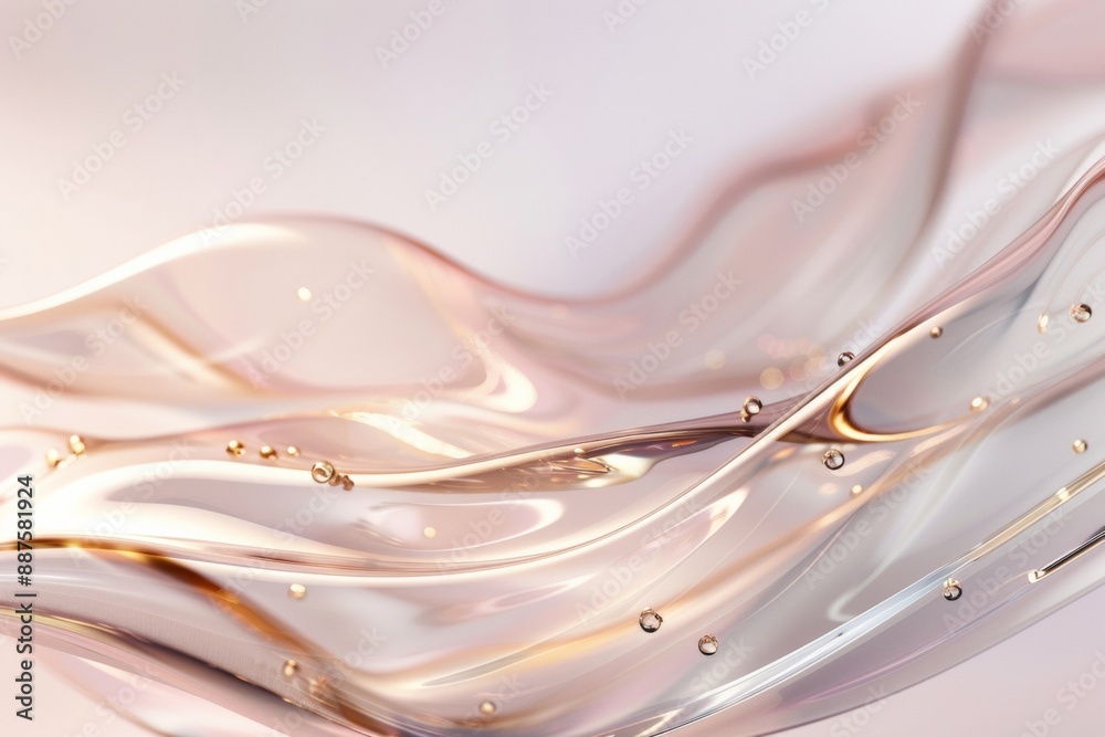 Aufkleber Abstract Golden Fluid Art Smooth, Glossy Surfaces with Dynamic Waves and Droplets in a Softly Lit Setting