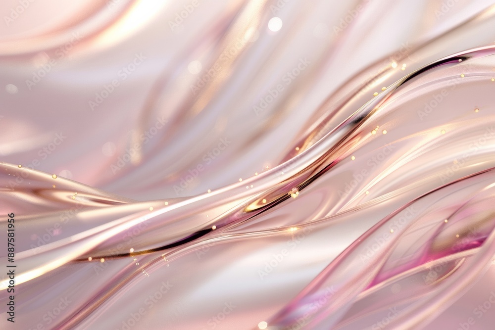 Aufkleber abstract glittering waves with shimmering gold highlights in soft pink background