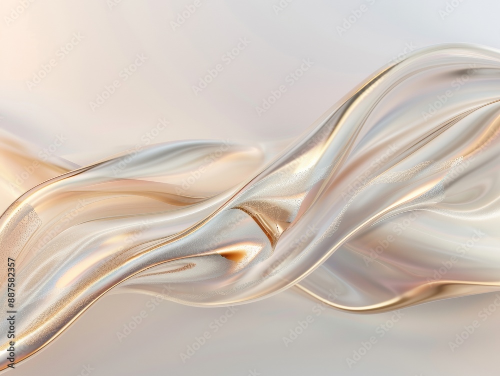 Poster elegant golden silk fabric flowing in soft curves on a warm backlit setup