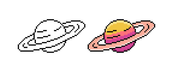 Pixel art planet in retro style. Vector illustration
