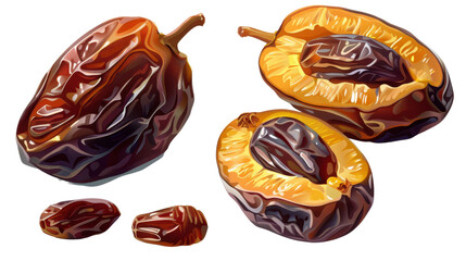 Obraz premium High-quality illustration of dried prunes and halved prunes, perfect for culinary, nutrition, or food-related content.