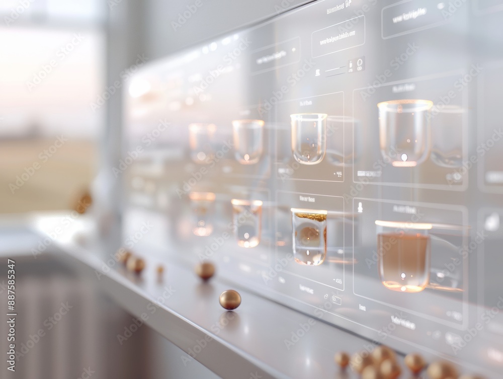 Aufkleber Professionals of Various Ages and Ethnicities Interact with a Futuristic Glassmorphic Web Interface in a Modern Office, Embodying Elegance and Innovation in Technology