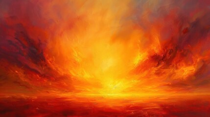 Fiery Sunset: Golden hues intensify into fiery reds and oranges as the sun sets, the sky ablaze with colors resembling the fierce spread of flames across the horizon.
