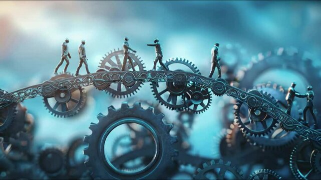 Business bridge of gears symbolizing industry success and teamwork.