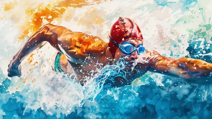 Watercolor design of a professional swimmer