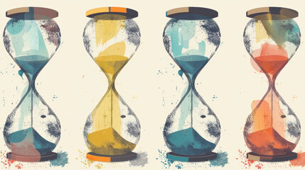 Fototapeta premium Vintage hourglass vector illustration with a variety of colors for the background and sand.