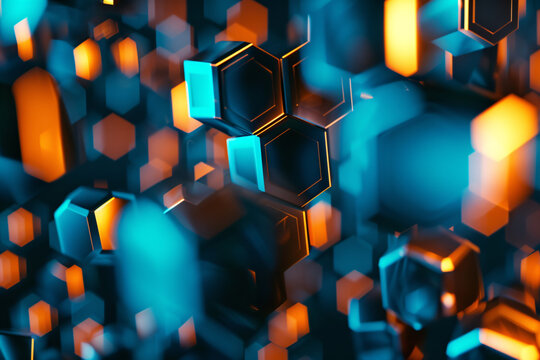a group of blue and orange hexagons