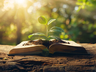 a plant growing out of a book