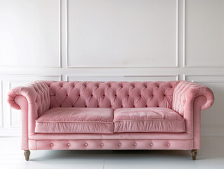 a pink couch in a room