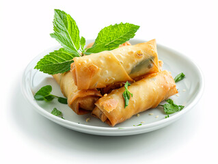 a plate of fried spring rolls