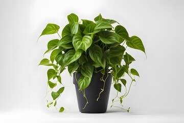 Golden pothos moss pole plant in pot white background, AI Generated