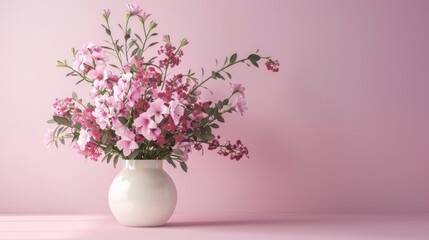 Naklejka premium Pink Flowers in Vase Against a Pastel Background