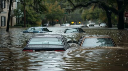 Cars submerged in flood water