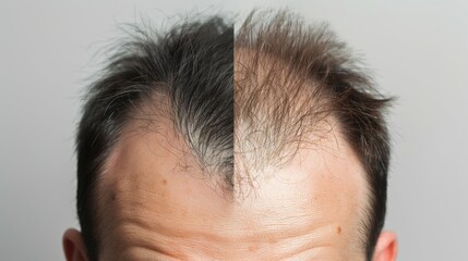 Obraz premium Comparison of a mans hair before and after treatment for hair loss.&nbsp;Hair transplant