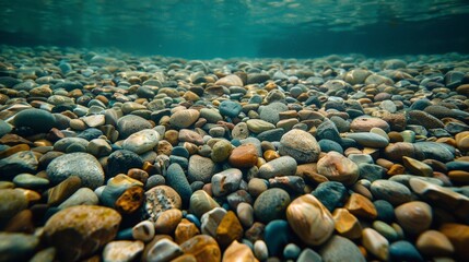 Tranquil Underwater Scene with Bed of Brown Pebbles Captured by Kodak Camera for National Geographic Exploration