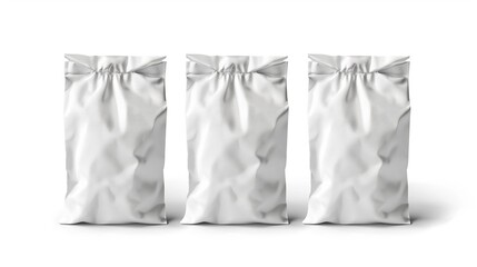 Three Empty Snack Bag Packaging Mockups Isolated on White Background