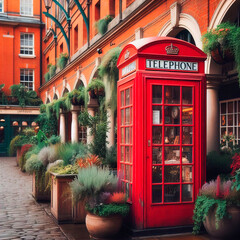 Obraz premium A red telephone box in a row in Covent Garden, London, UK