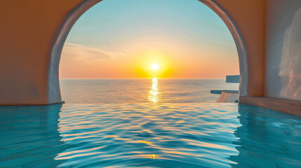 Fototapeta premium Sunset: The sky painted with warm hues of orange, pink, and purple, casting a soft glow over the scene. The sun is partially below the horizon, creating a dramatic and peaceful ambiance. 