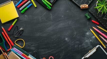 Office Equipment and Stationery on Blackboard for Teaching and Learning