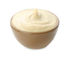 Delicious hummus in bowl isolated on white
