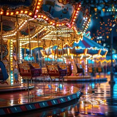 Carousel at Night with Colorful Lights