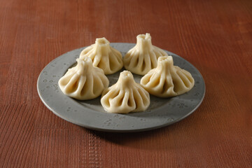 Traditional Georgian dish khinkali stuffed with lamb of beef meat