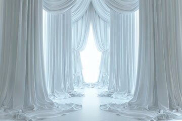 Elegant white curtains with soft light serene and peaceful digital illustration