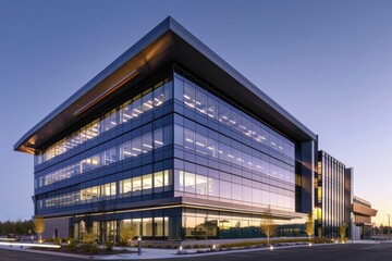 Obraz premium A sleek, modern headquarters building for a global tech company