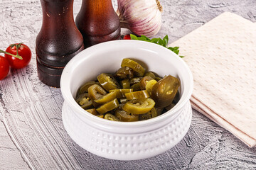 Sliced pickled jalapeno spicy pepper