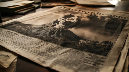 Flood Disaster Highlighted in Newspaper on a Rustic Table