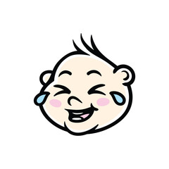 Happy cry baby face fun cartoon logo concept line art sketch design illustration