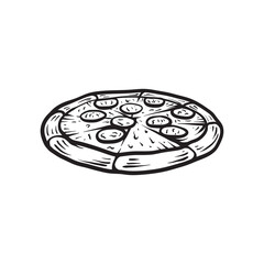 side view of the pizza line art sketch classic vintage design illustration