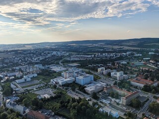 Obraz premium Aerial panorama view of Jihlava town and local Jihlava hospital with traumacenter,Vysocina region,Bohemia,Czech republic-Nemocnice Jihlava