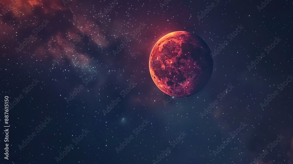 Poster a red planet is in the middle of a dark sky with many stars