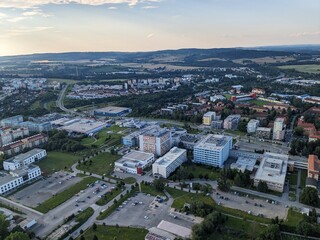 Aerial panorama view of Jihlava town and local Jihlava hospital with traumacenter,Vysocina region,Bohemia,Czech republic-Nemocnice Jihlava