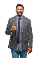 Adult hispanic business man over isolated background doing happy thumbs up gesture with hand....