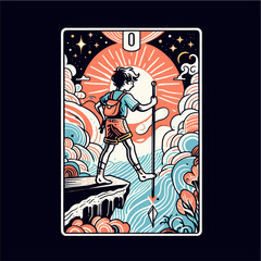 The Fool Tarot Card: Hand-Drawn Vibrant Cosmic Illustration