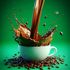 coffee splash in cup with beans 