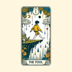 The Fool Tarot Card: Hand-Drawn Enigmatic Rainy Illustration
