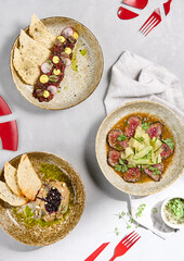 Elegant Wine Pairing Beef Tartare, Liver Pate, and Roast Beef