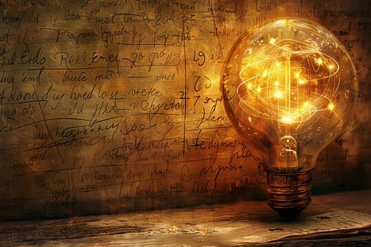 Vintage light bulb with handwritten notes classic and nostalgic digital illustration